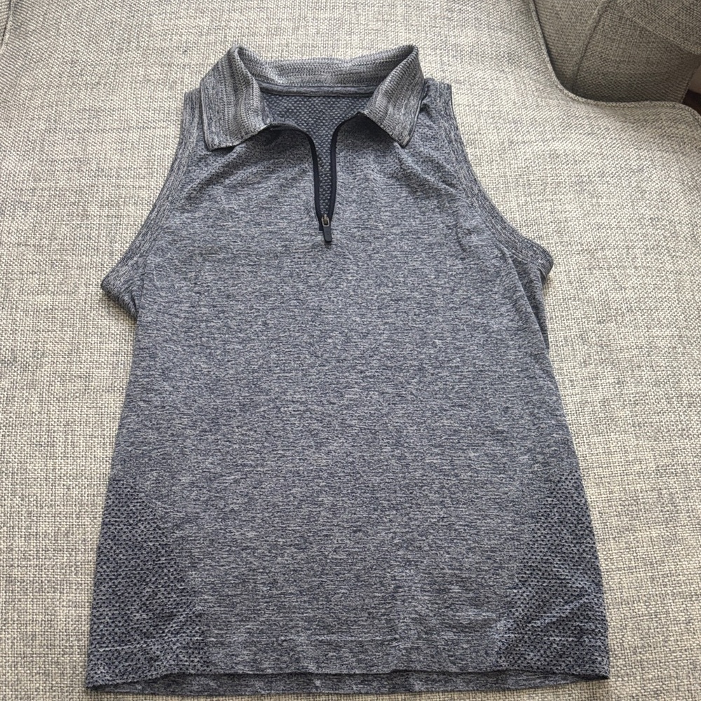 Navy Sleeveless Zip Polo Shirt